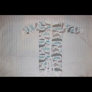 Baby boys whale one piece pajamas.
